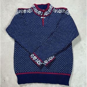 Sz M Nordic Navy Women's Sweater with traditional White Birdseye design